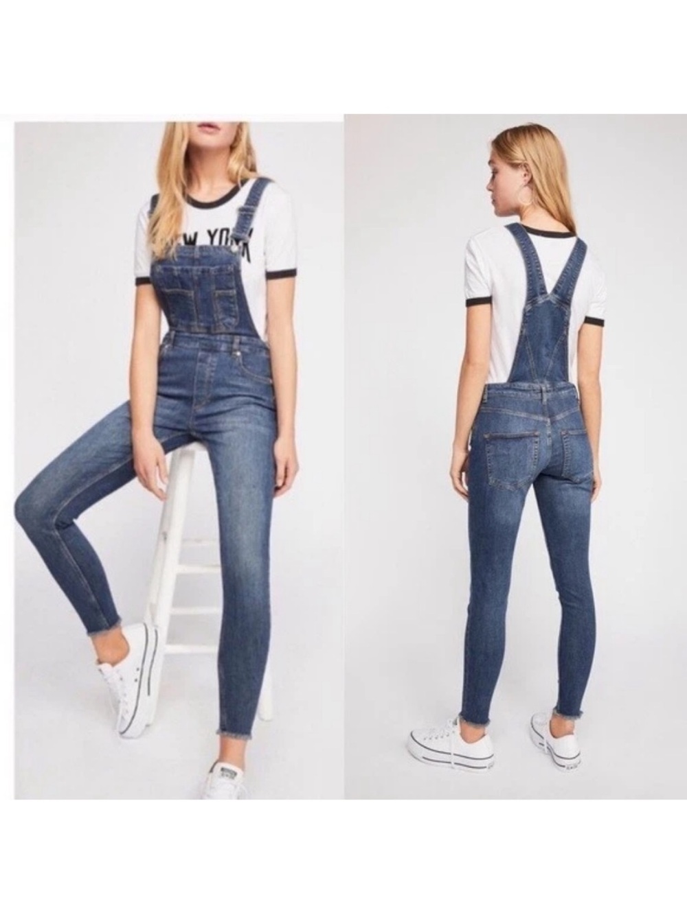 Free People Lexden Denim Bib Overalls size 27R 61855-16525125 - Picture 1 of 11